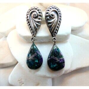 Charoite Azurite Gemstone Sterling Silver Earrings OOAK Handmade Exotic